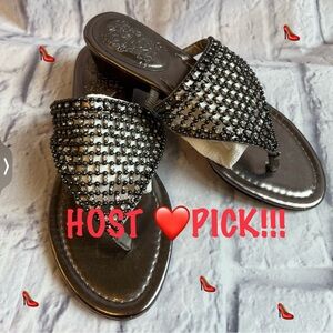 Vince Camuto Crystal and Bead Woven Sandals